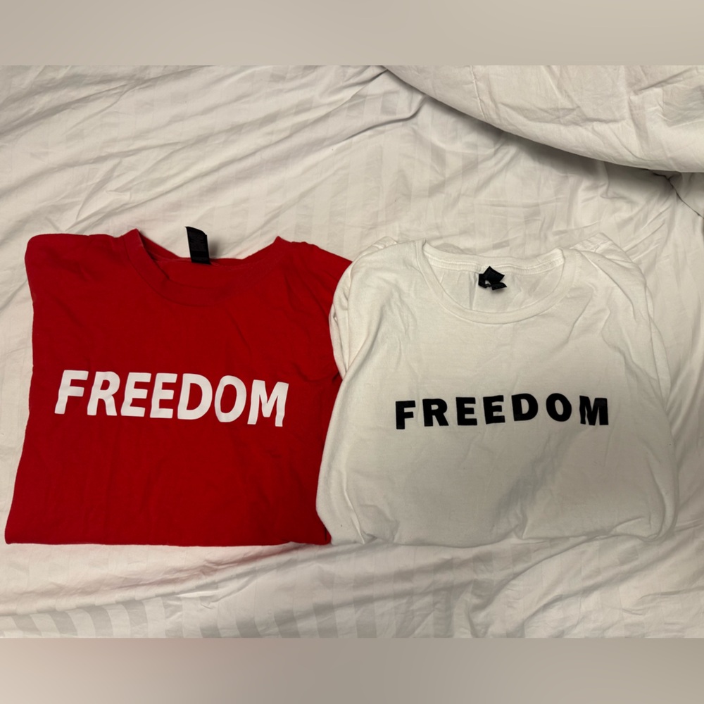 Two men’s Charlie Kirk freedom shirts